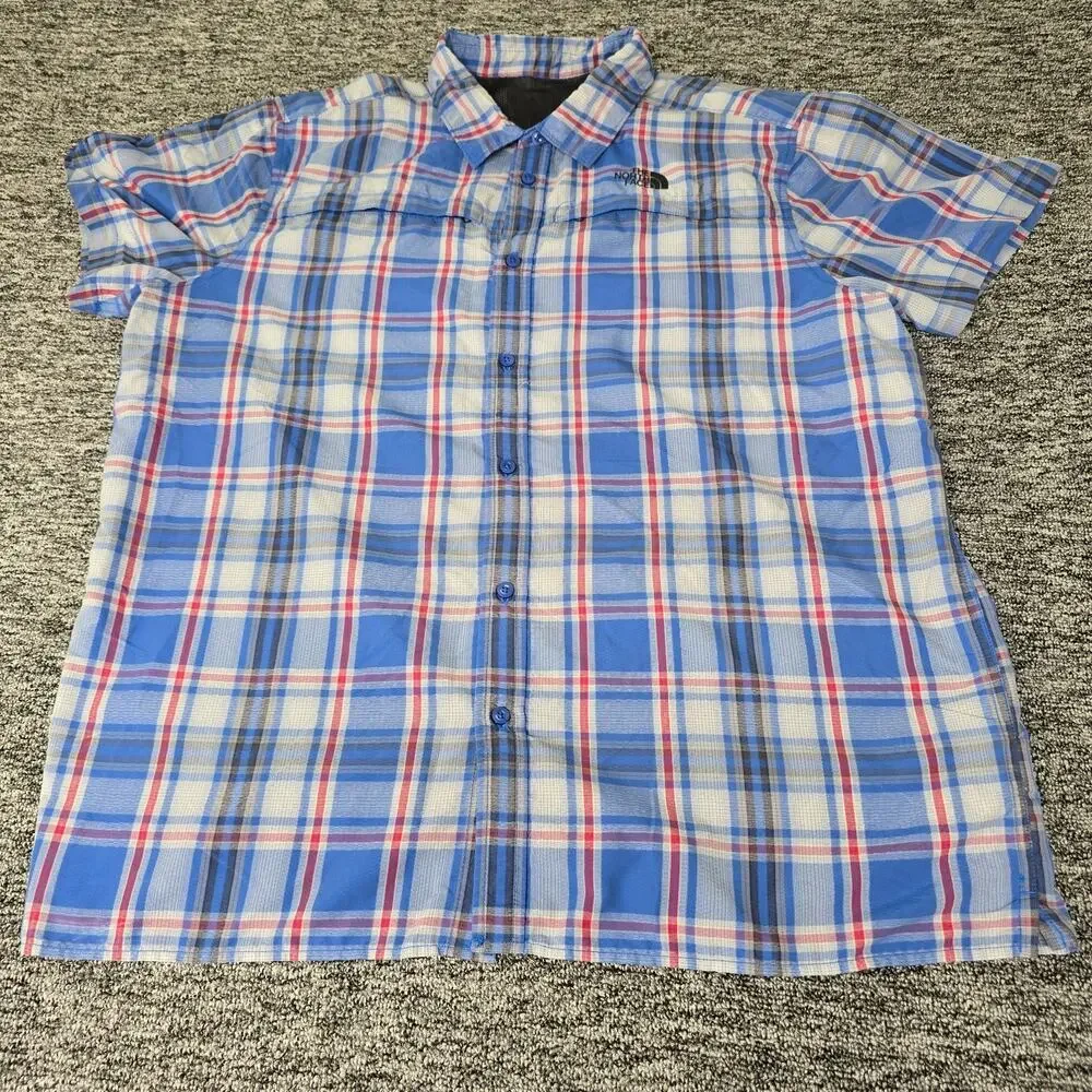 The North Face Vent Me Short Sleeve Plaid Hiking Shirt Men's XL Blue Multi
